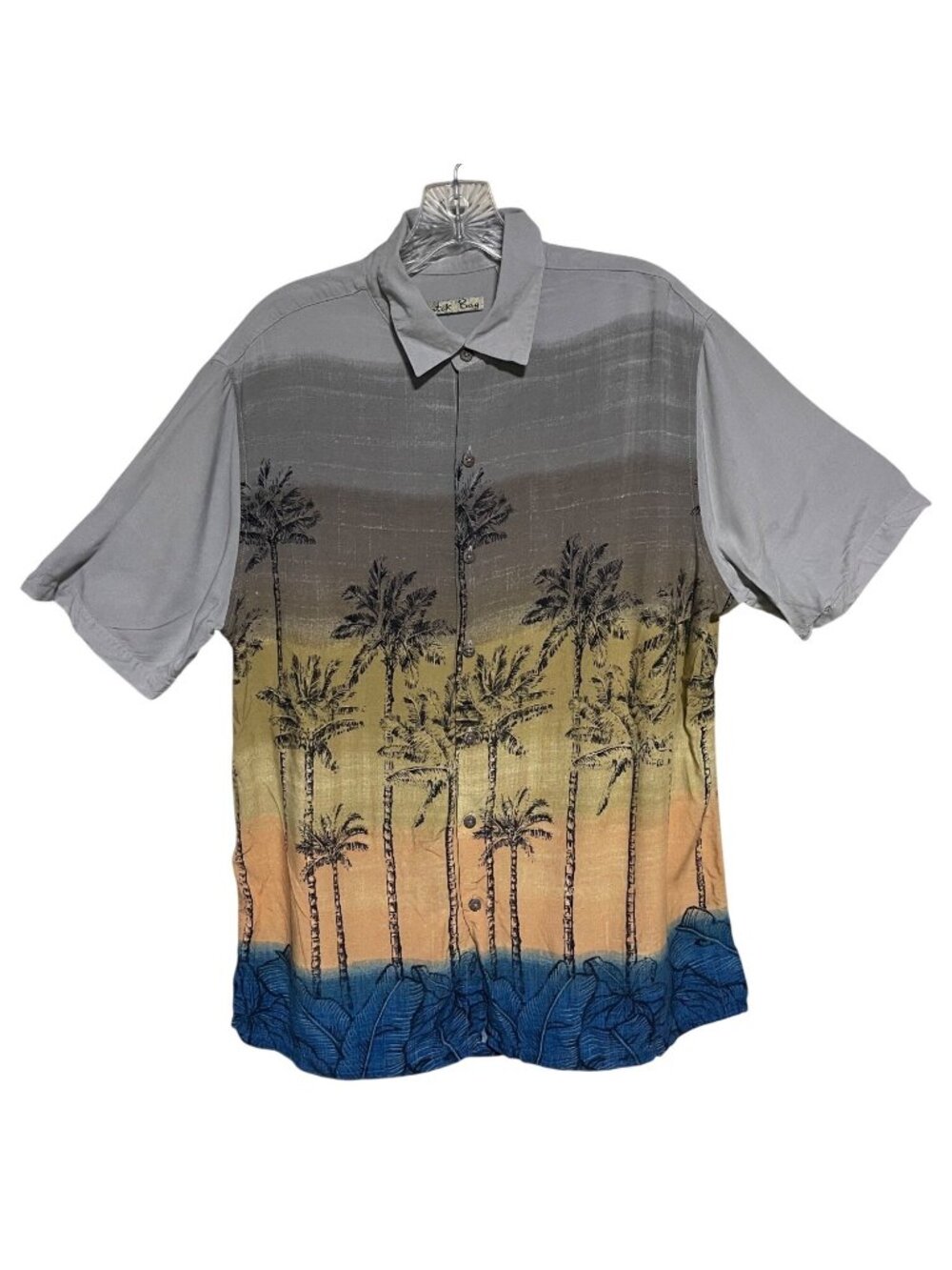 Batik Bay Mens Hawaiian Shirt Palm Tree Sunset Print Size L Button-Up Rayon